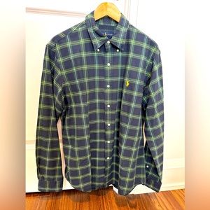 Ralph Lauren size large, button down shirt, chequered green plad tartan